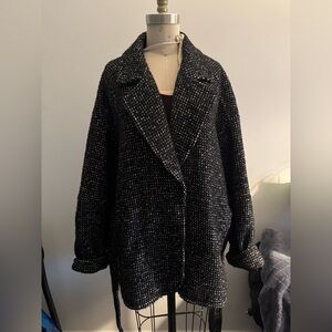 Apiece Apart - Oversized Textured Blazer Overcoat - Black/ White - Sz Small